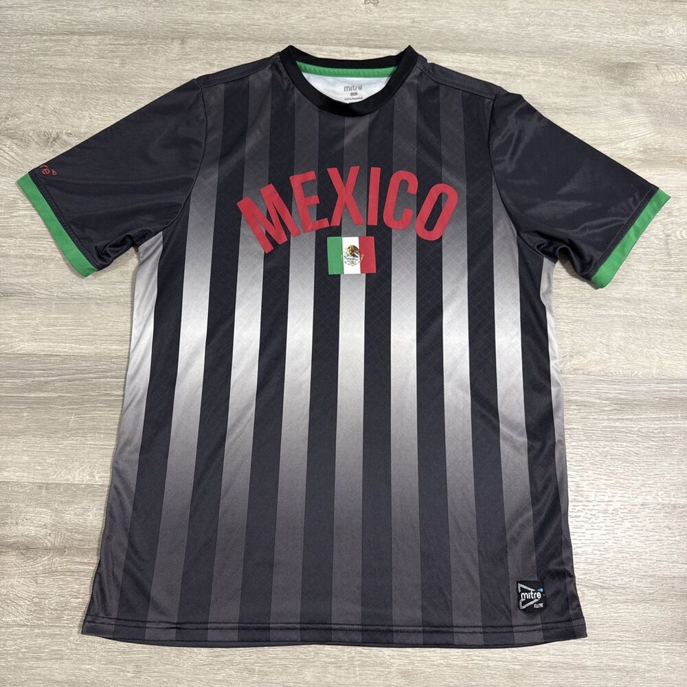 Mexico Soccer Shirt Mitre Elite El Tri Men’s Large Black Gray Striped